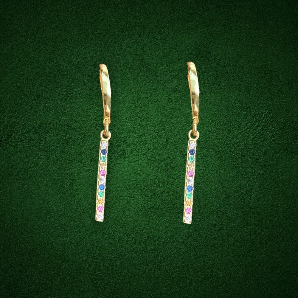 925 Sterling Silver Gold Tone Huggie Drop Earrings Multicolor Stones